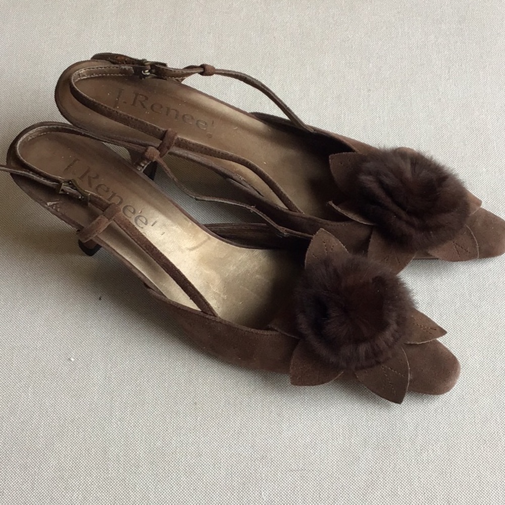J.Renee Women’s Brown Suede Heeled Strap Pumps - Kiev - 8.5M